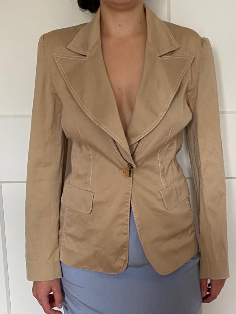 Vintage Sonia Rykiel Paris Avant Garde Beige Tailored Women's Blazer Jacket